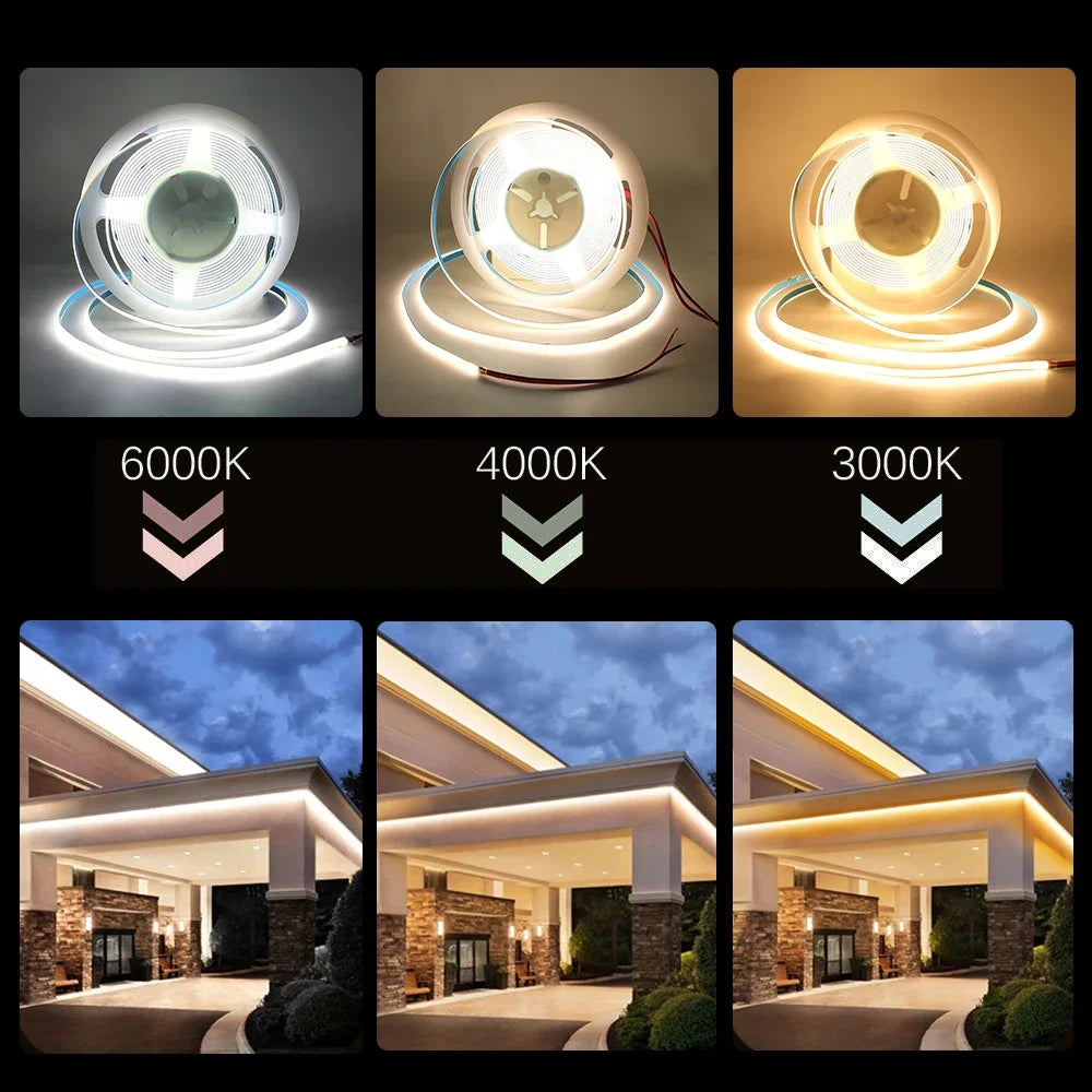 DC 5V 12V 24V COB LED Strip 320 384 480 528LEDs/m High Densi