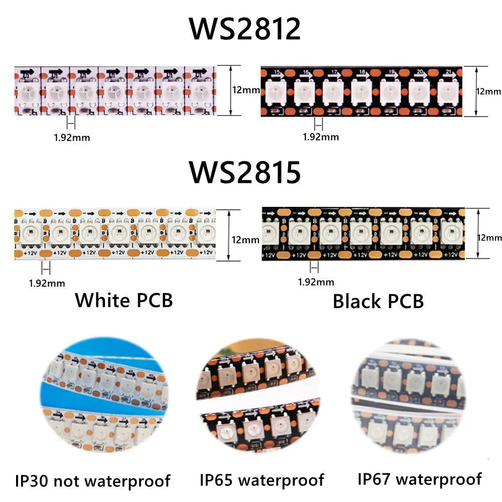 1-3M WS2812B WS2815 LED Strip 144 Pixels/LEDs/m Addressable 