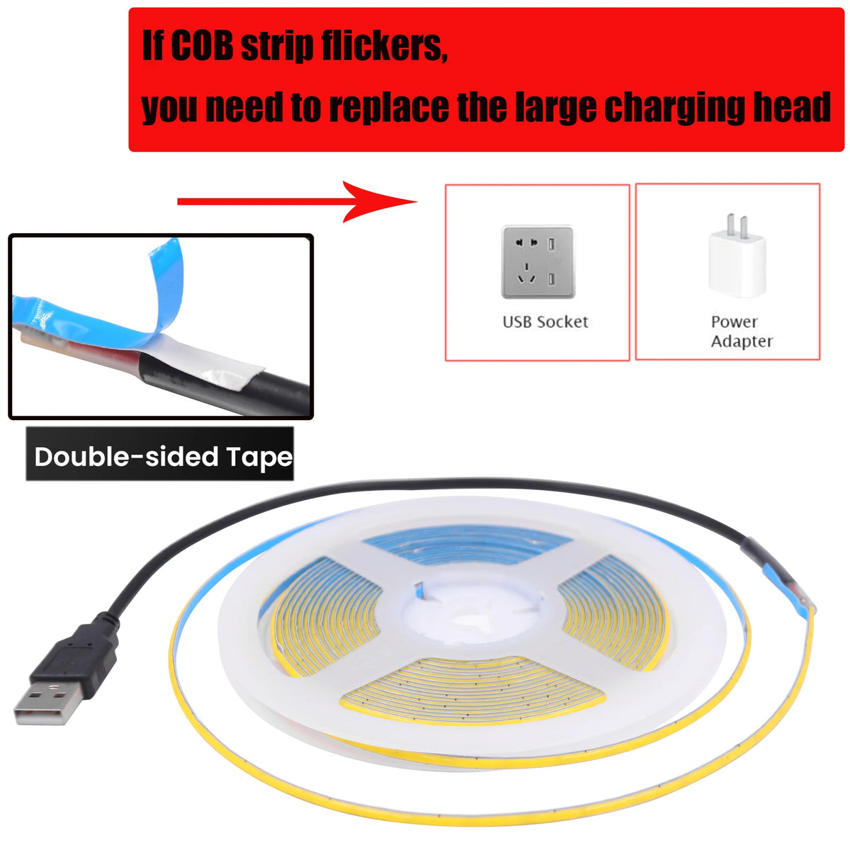 DC 5V USB COB Strip 3MM 5MM 8MM White/Pink/Red/White/Yellow/
