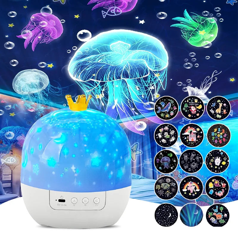 Crown Fantasy Star Sky Projection Night Light 15in1 Bedroom 
