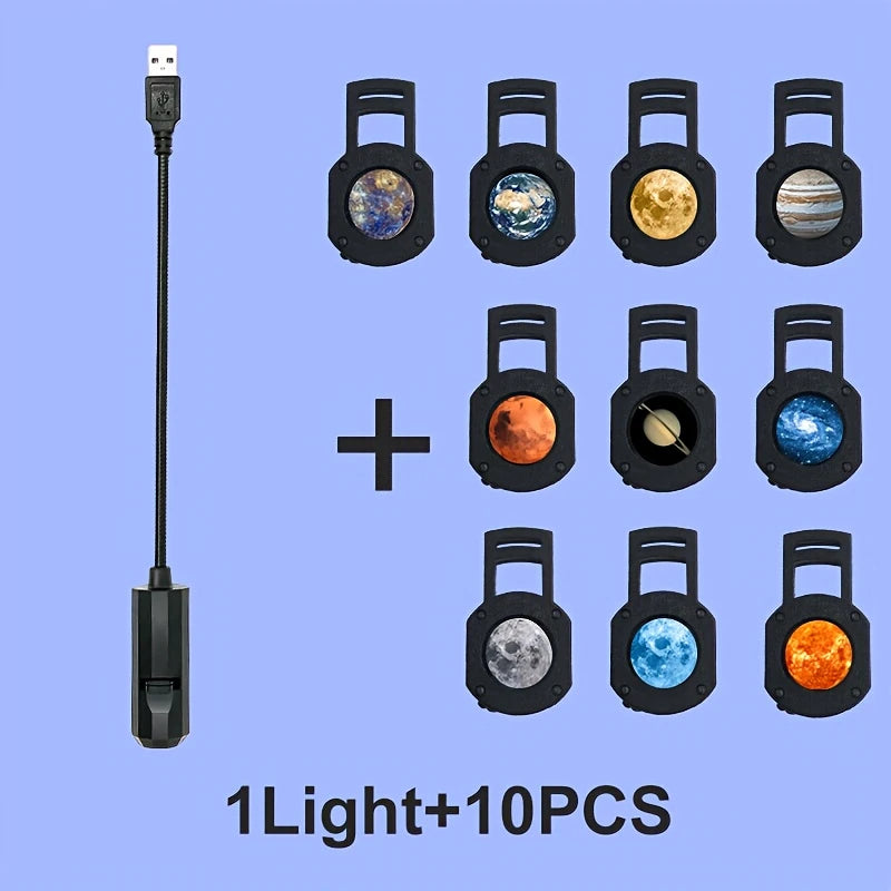 Moon USB Projector Light Custom Creative Pattern Room Atmosphere Lamp 3D Starry Night Light 10 Replaceable Projection Slides