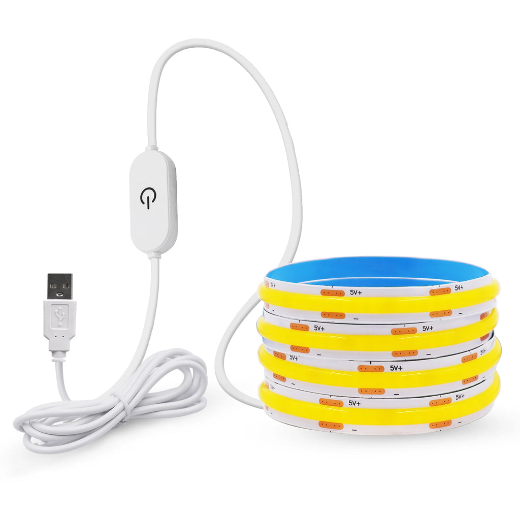 5V COB LED Strip Light 320LEDs/M Touch Sensor Dimmable USB Flexible LED Ribbon Adhesive Tape DIY Mirror TV Backlight Night Light