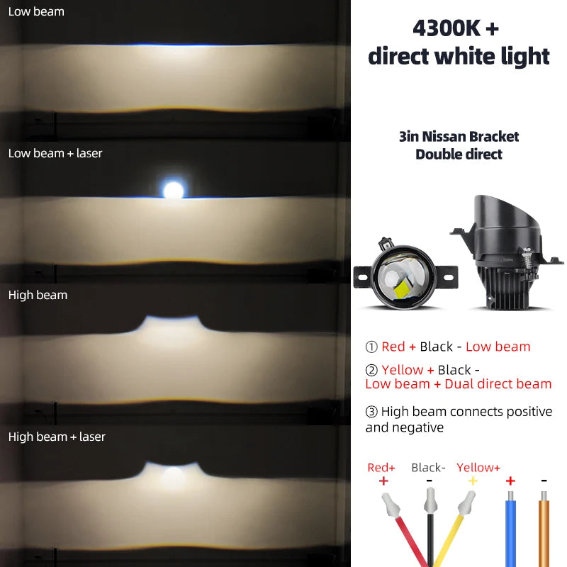 3.0Inch Led Projector Laser Lens Fog Lamp White Light 6000K 4300K H11 HB3 9005 Led Canbus Car Headlight Bulb Bi-led Fog Lights
