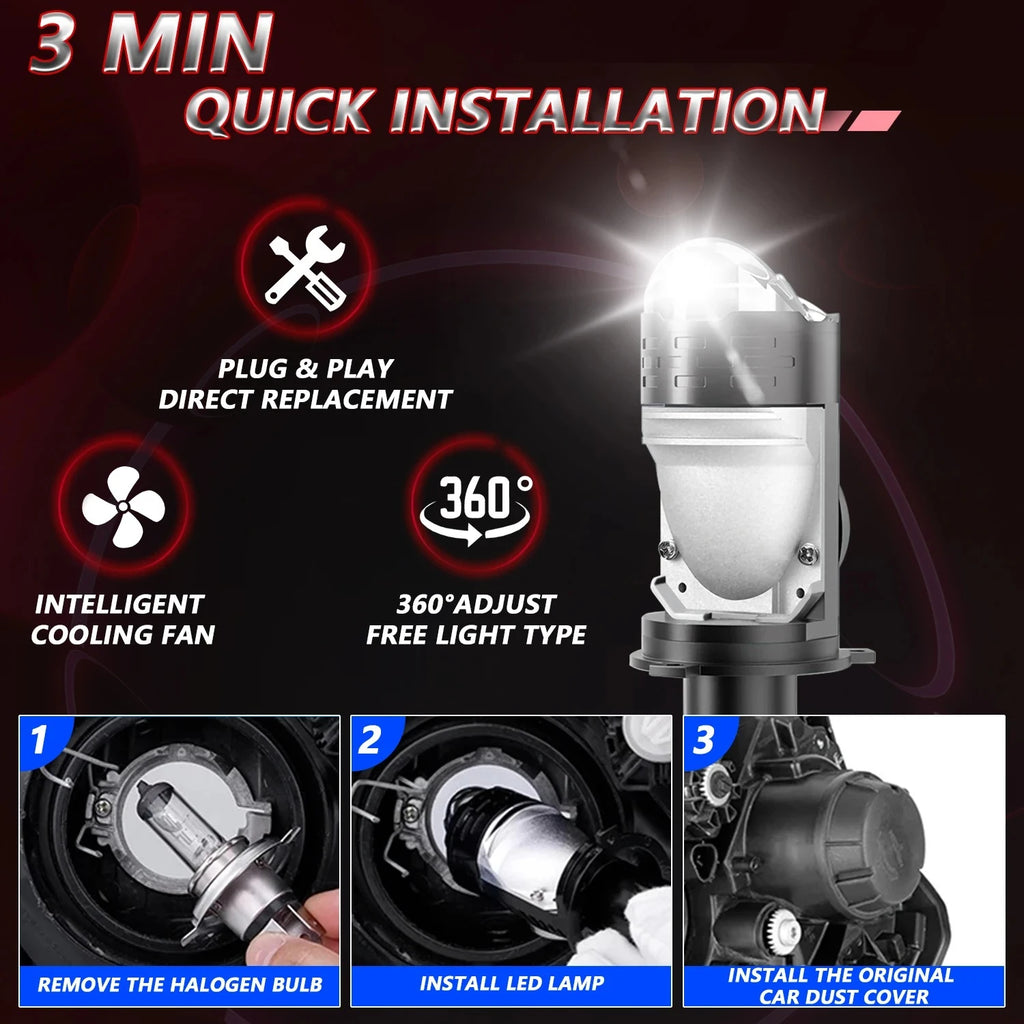 H4 Projector Lens LED Headlight Car Motorcycle 10000LM 100W 