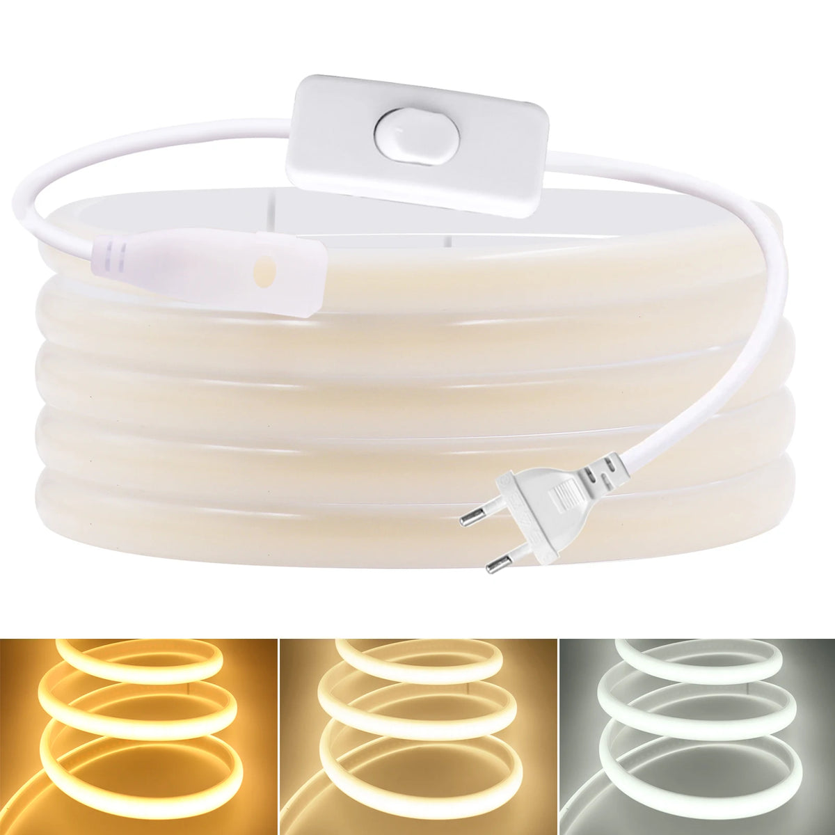 COB LED Strip Light With EU Switch/Dimmer Plug 220V 230V 240