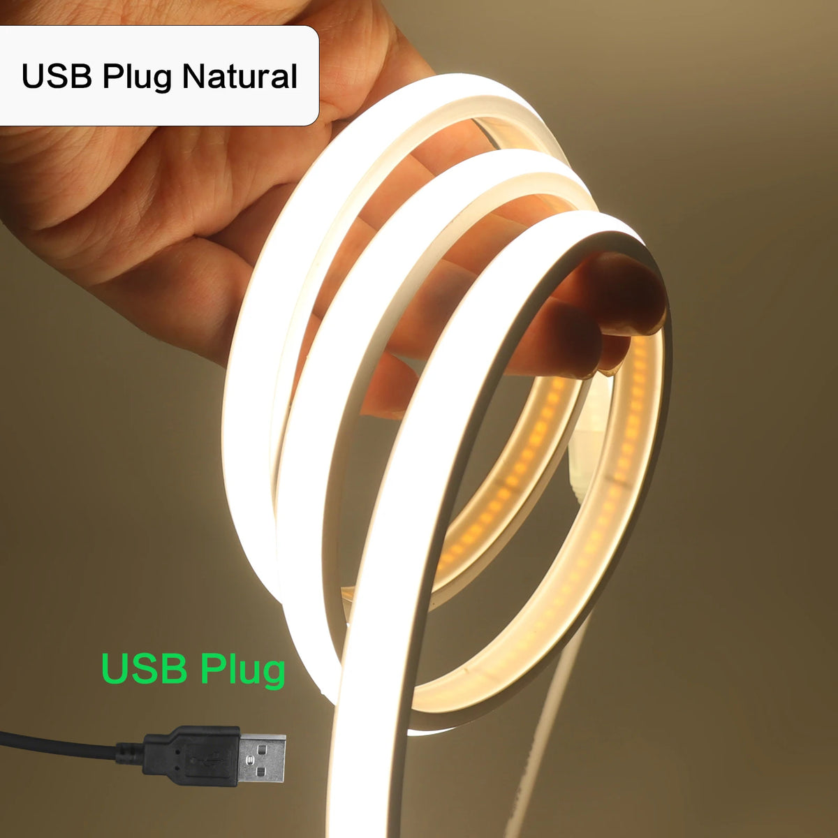 5V USB COB Neon LED Strip With Dimmer IP68 Waterproof 320LEDs/M White Natural Warm Neon Rope Light Indoor/Outdoor Linear Decor