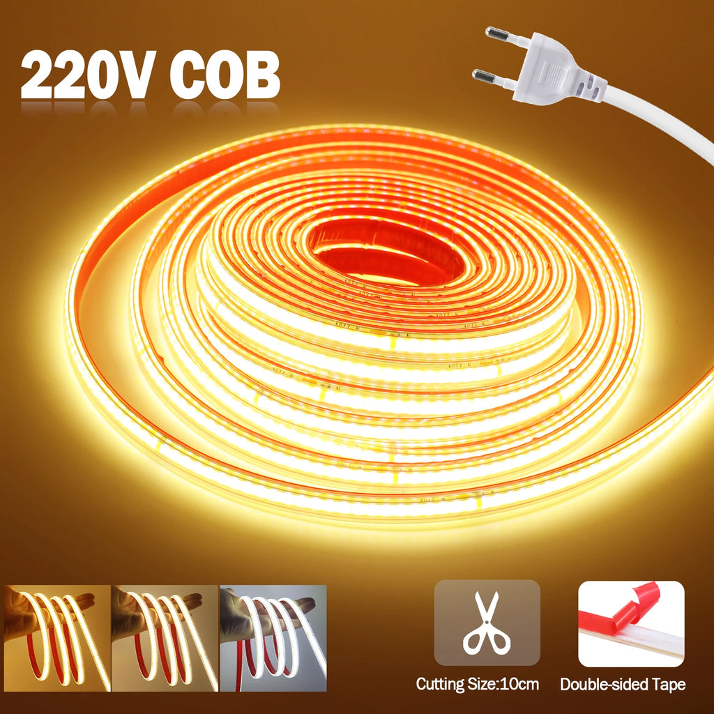 AC 220V COB Strip IP65 Waterproof 10CM Cut 240Leds/M 3000K 4