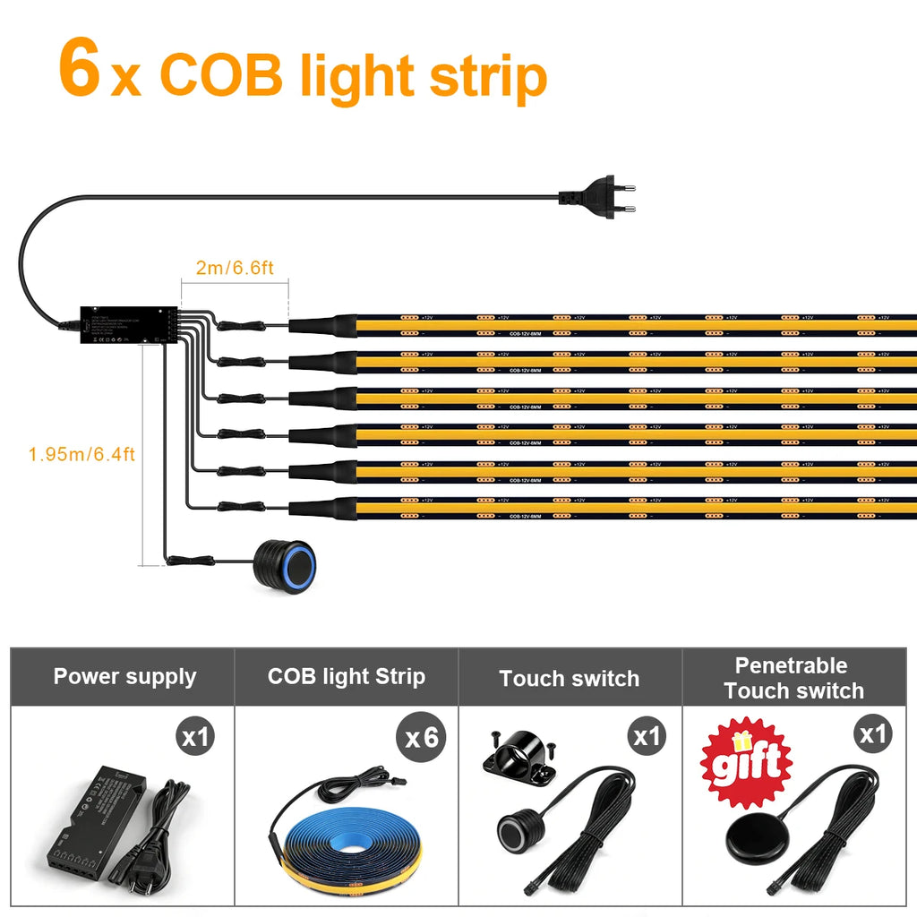 Dimmable Double Touch Sensor COB LED Light Strip For Acoustic Wood Slat TV Backlight Wall Panel & Under Cabinet Ambient Decor