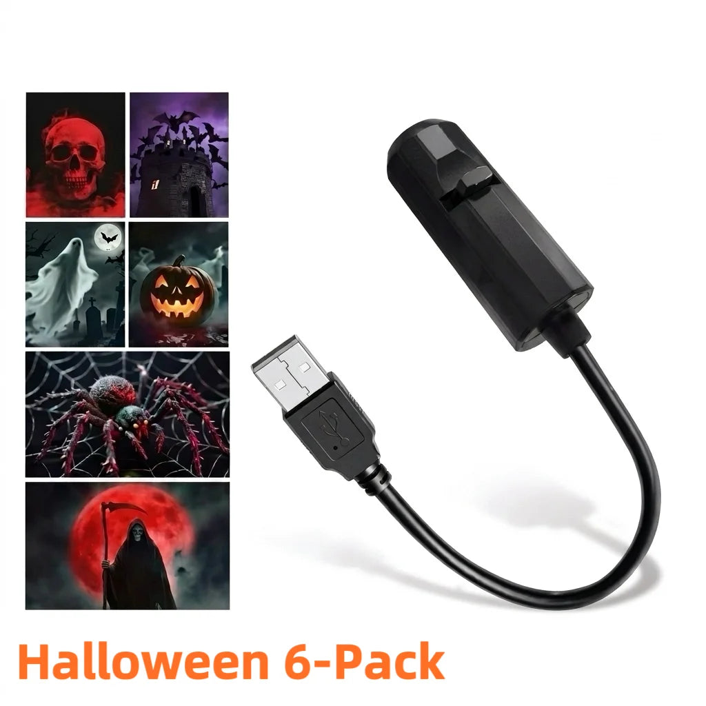 Christmas Projector Light 4/6/10PC Pattern Adjustable USB Projector Night Light for Halloween Atmosphere Lamp Room Ceiling Decor