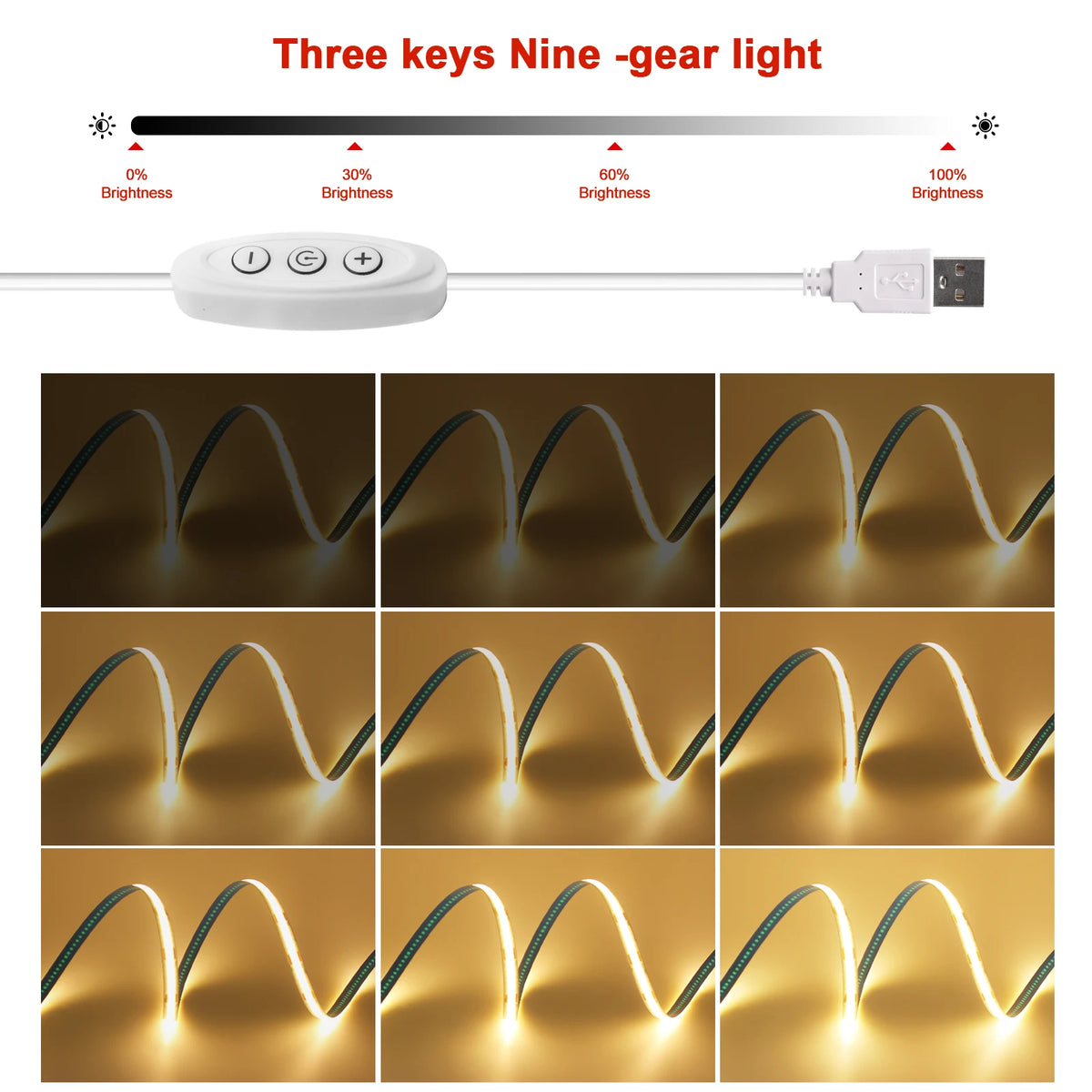 Dimmable COB LED Strip Light 5V USB Flexible LED Tape with S