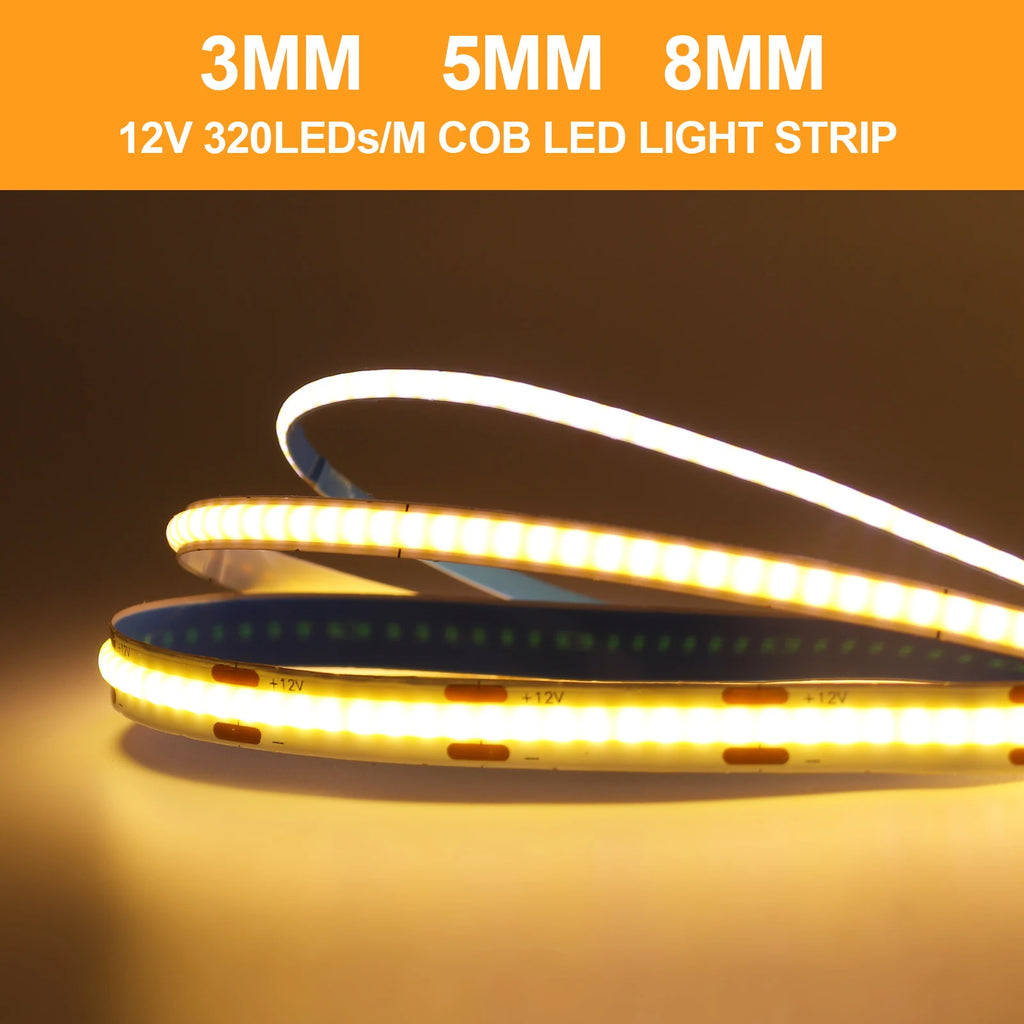DC 12V COB Strip 320Leds/M Width 3MM 5MM 8MM White/Pink/Red/