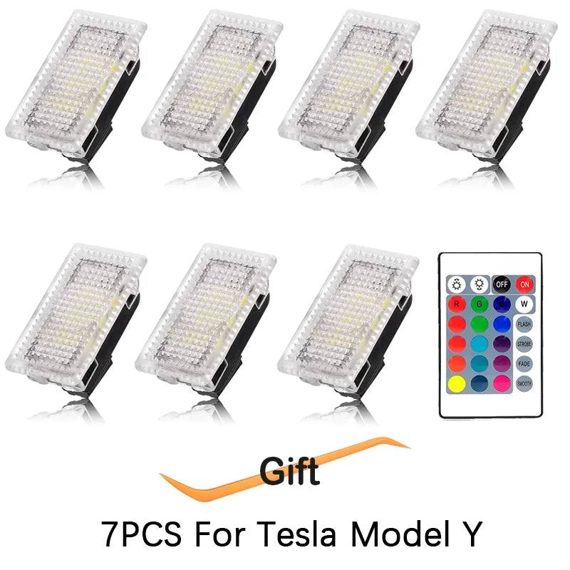 For Tesla RGB LED Lights Bulbs Kit Atmosphere Lamp Projector Trunk Lamp With Remote Control Car Interior for Tesla Model Y 3 X S