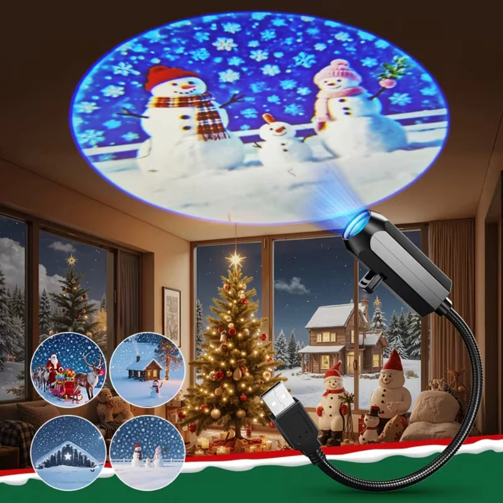USB Christmas Projector Lamp Cartoon Santa Snowman 10/6/3 Pa