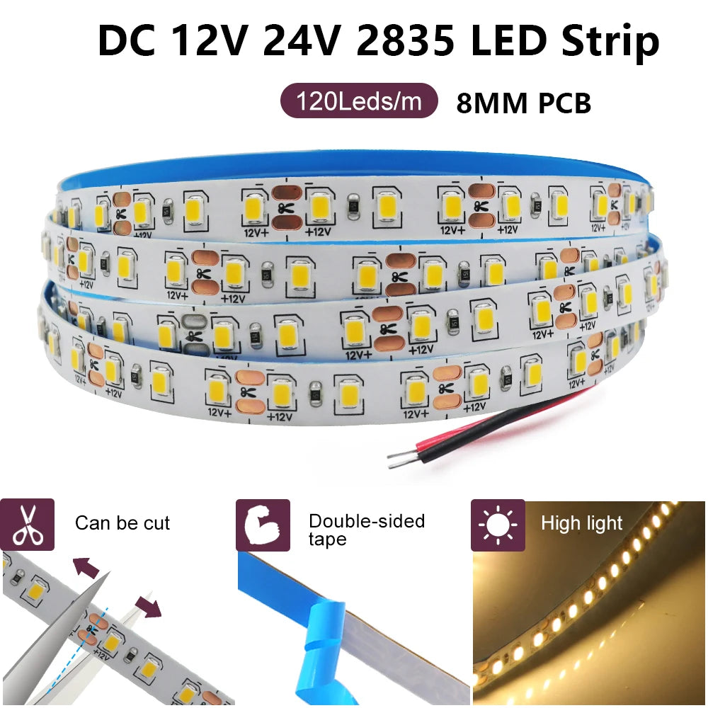 DC 5V 12V 24V Led Strip SMD 2835 120 180 240 LEDs/m Diode Ta