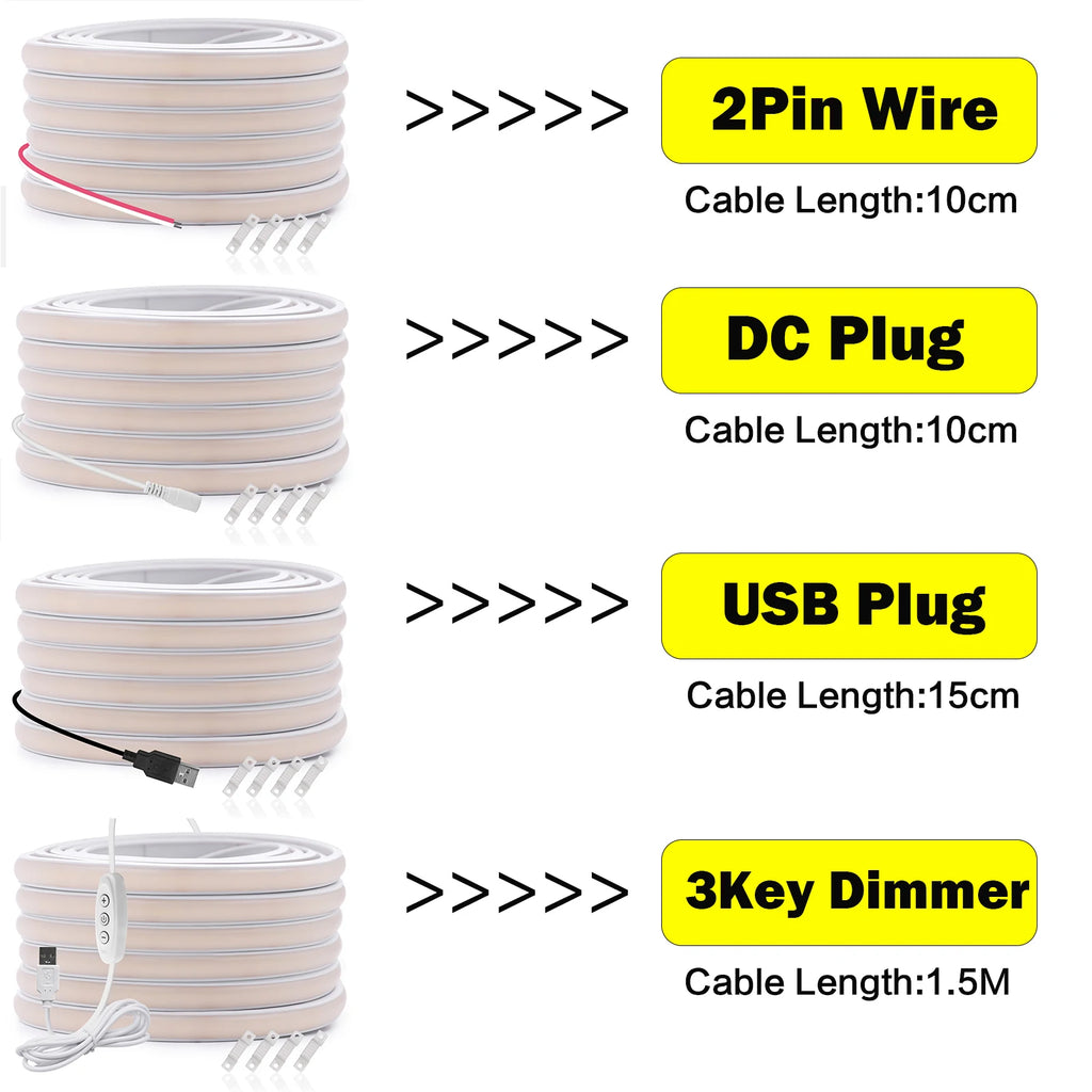 5V USB COB Neon LED Strip With Dimmer IP68 Waterproof 320LED