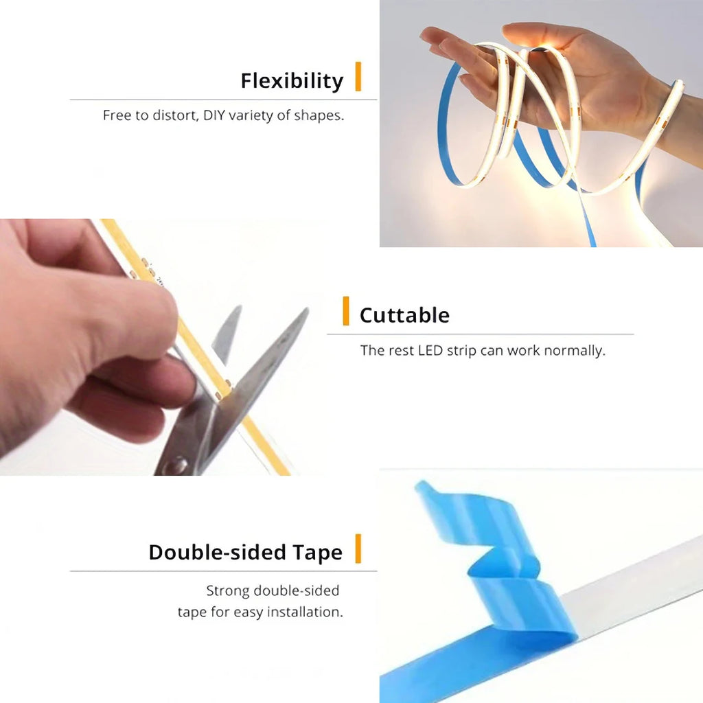 5V COB LED Strip Lights 3key Dimmable Flexible Tape Ribbon W