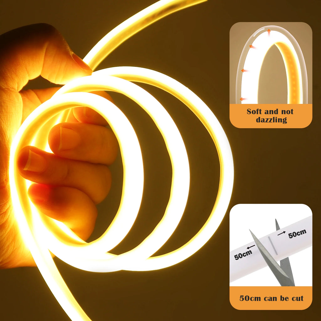 110V 220V COB LED Strip RA90 Super Bright 288LEDs/m Flexible