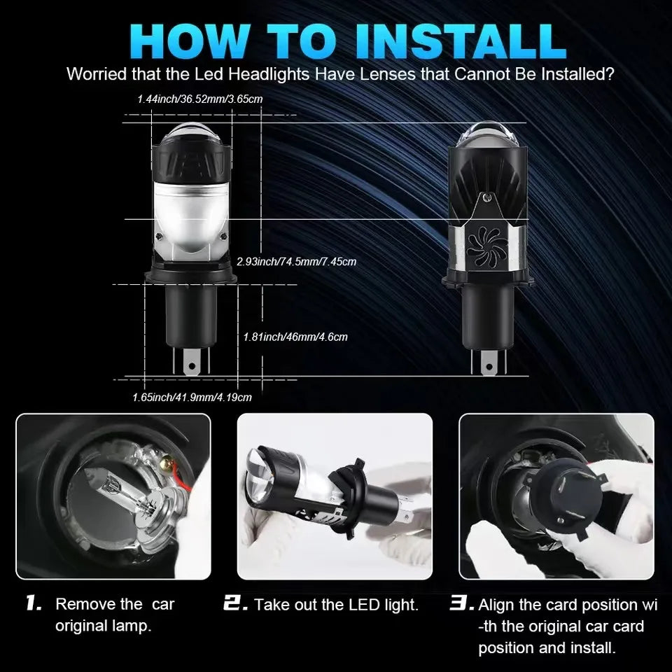 H4 Bi LED Mini Projector Lens LED Car Headlight Bulb 20000LM