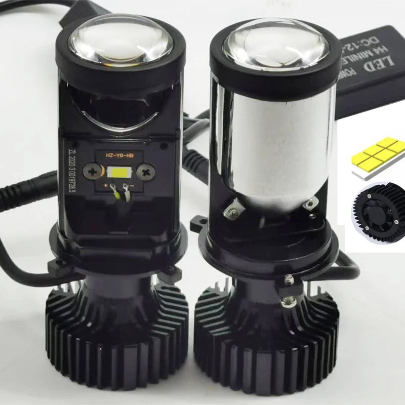 2pcs H4 LED Projector Mini Lens Auto H4 LED Headlight Bulbs Kit Conversion High Beam Low Beam 120W Turbo Fan Car Light Lamp