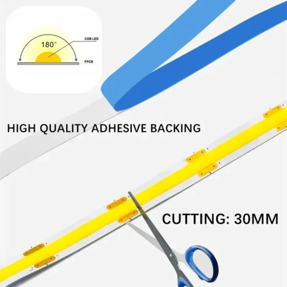 8mm PCB COB LED Strip DC5V 3AA Battery Powered 320LEDs/M War