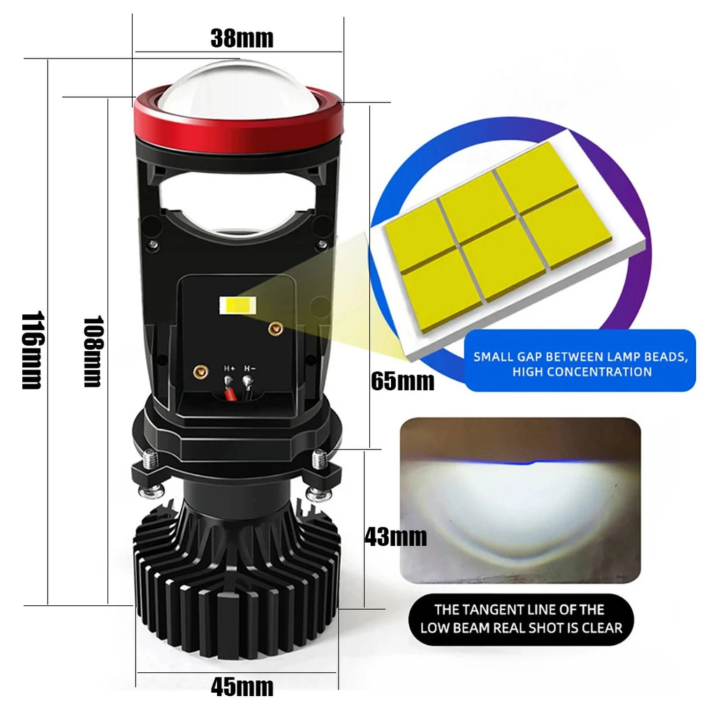 2pcs 100W Y7D H4 Super Bright LED Headlight Car H4 Mini Proj