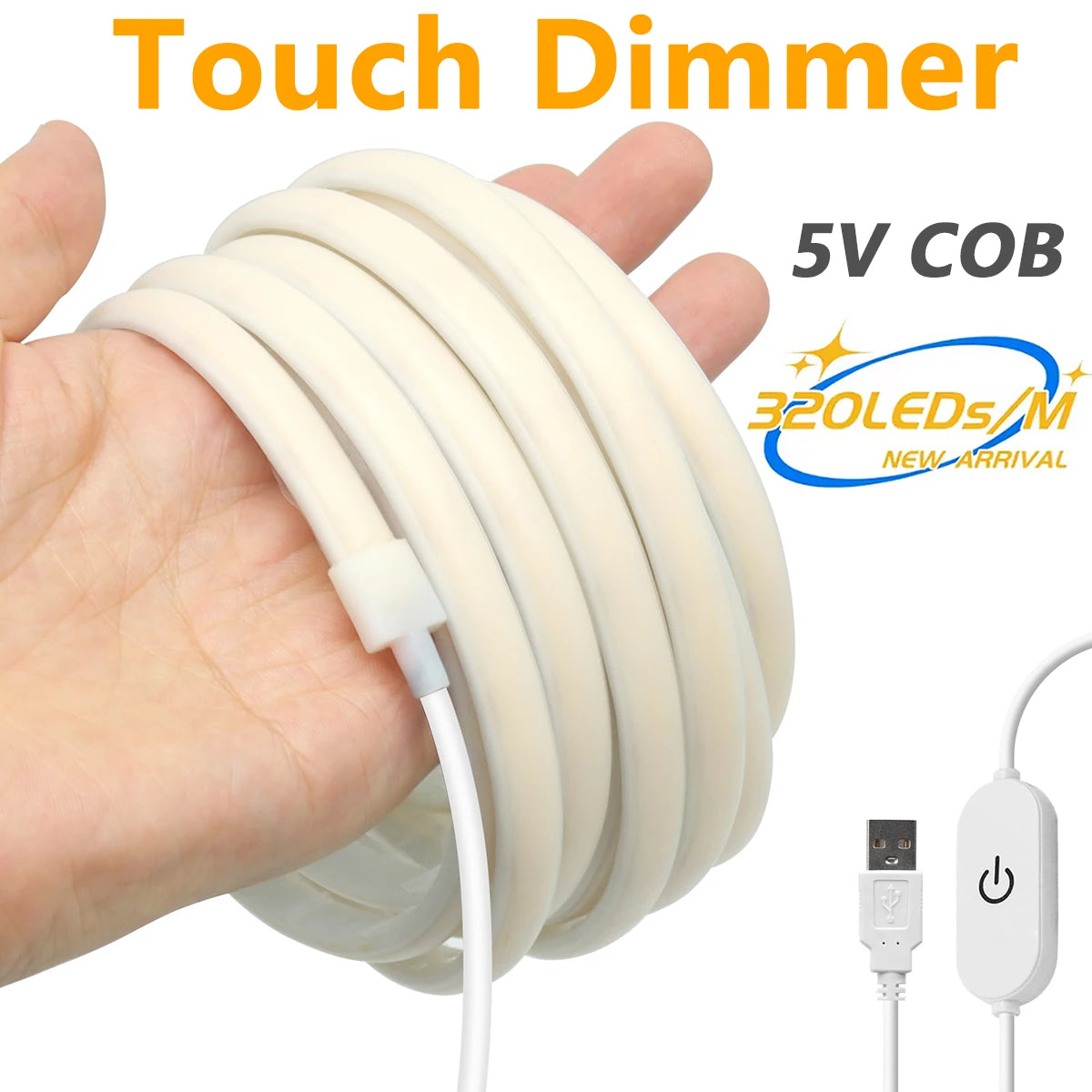 Dimmable 5V COB Neon LED Strip Light 320LEDs/m USB Switch/Touch/Sensor IP67 Waterproof Flex Mirror TV Backlight Kitchen Lighting