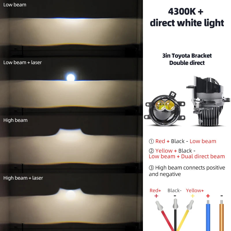 3.0Inch Led Projector Laser Lens Fog Lamp White Light 6000K 4300K H11 HB3 9005 Led Canbus Car Headlight Bulb Bi-led Fog Lights
