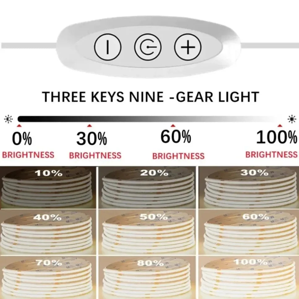 DC5V USB COB Led Strip Light With Dimmer Switch 8MM PCB Flex