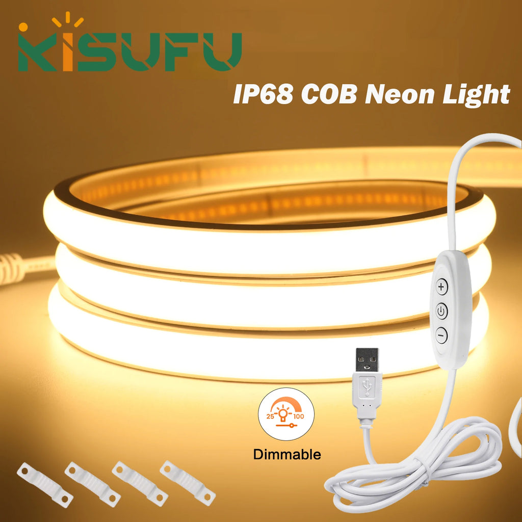 5V USB COB Neon LED Strip With Dimmer IP68 Waterproof 320LED