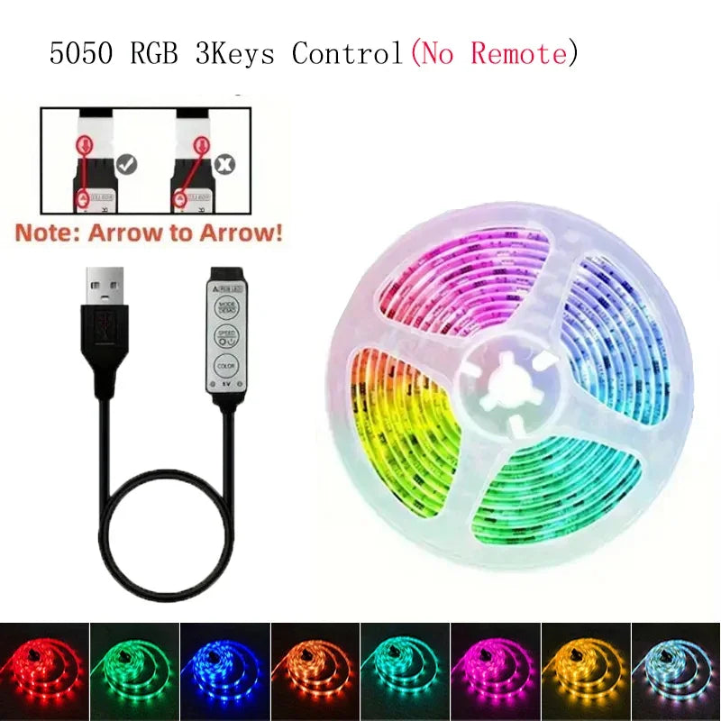 RGB 5050 Led Lights for TV 3 Key Control Led Strip USB 5V Tape Lights for TV Backlight Home Party Decoration Flexible Ribbon