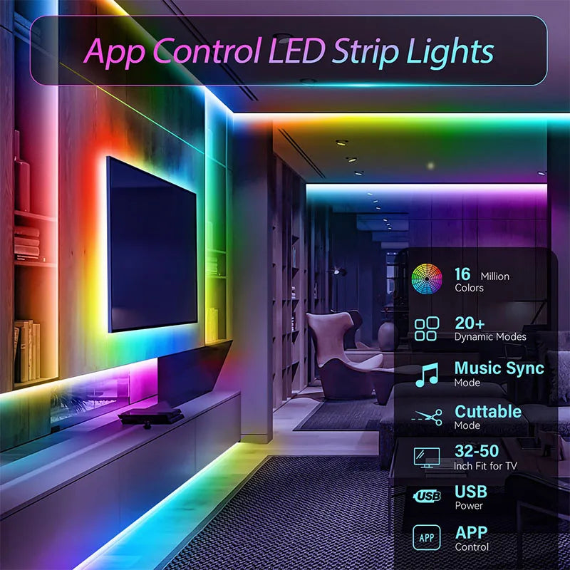 RGB LED Strip Lights 5V USB TV Backlight Music Sync Color Ch