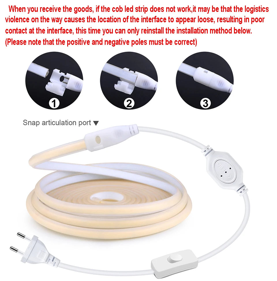 110V 220V Cob LED Strip Light Super Bright Waterproof With E