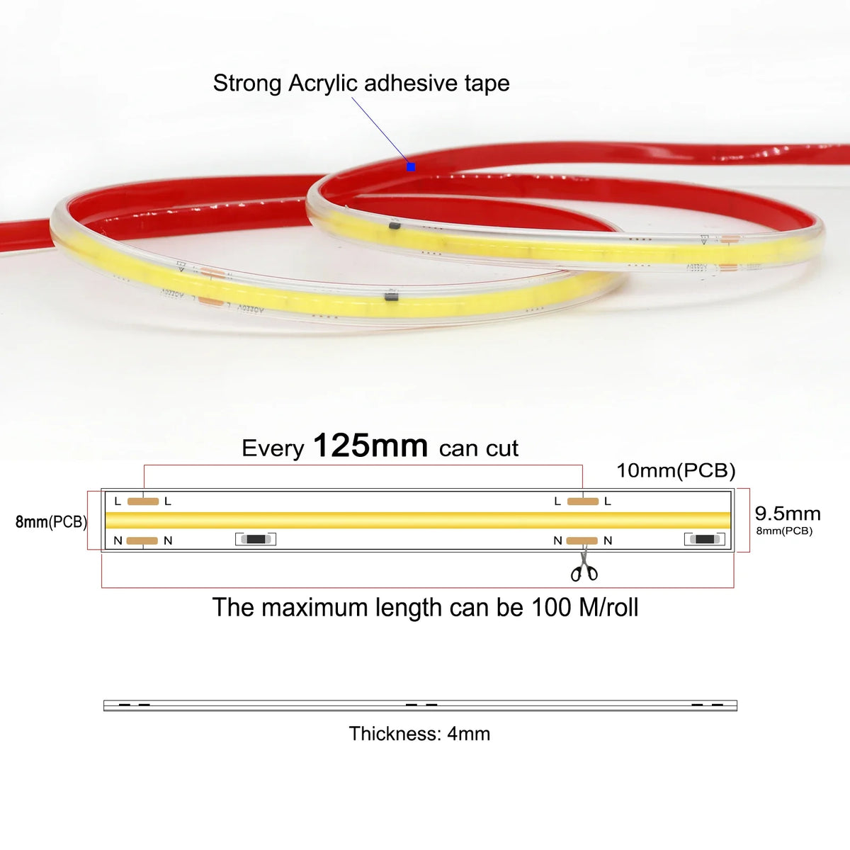 AC 220V IP67 Waterproof COB LED Strip Light Dimmable 5M 10M 