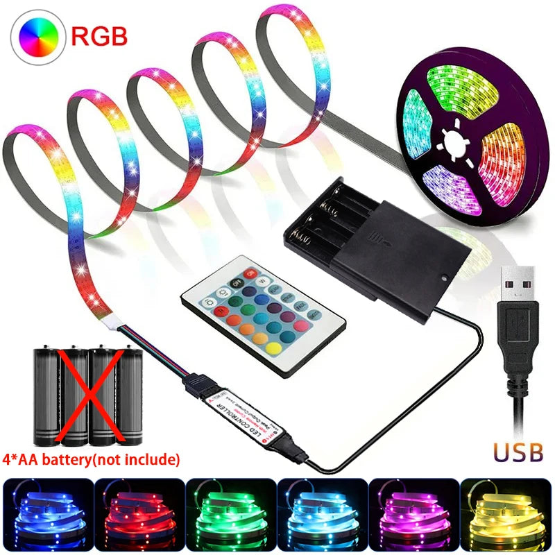 RGB LED Lights with Battery USB 5V LED Strip Lights IR Remot