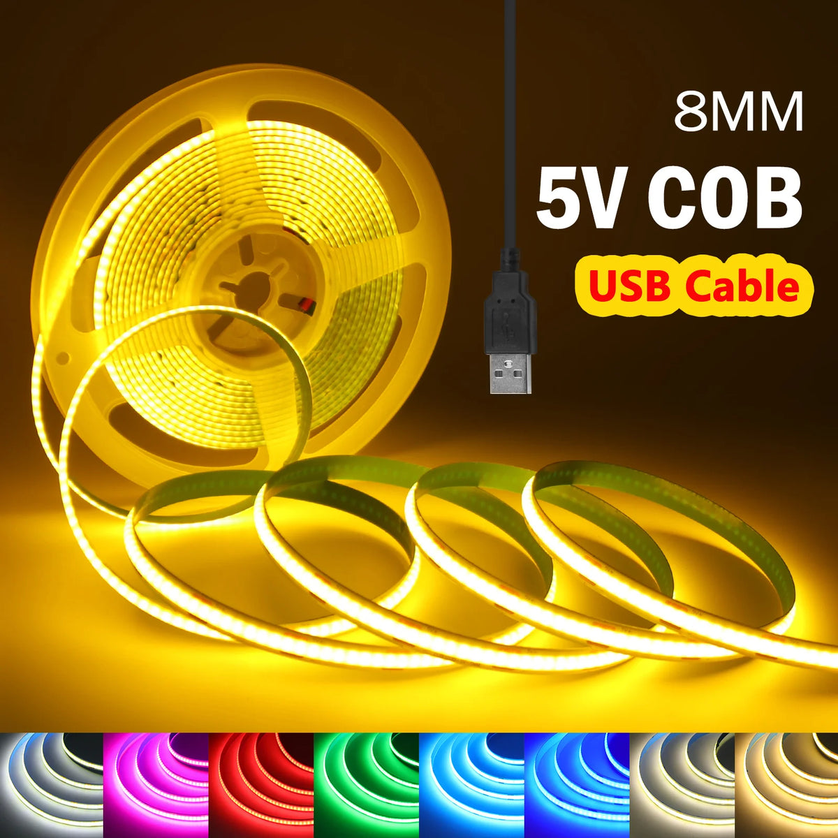 5V USB COB Led Strip Light 320LEDs/m Flexible Diode Tape Lin