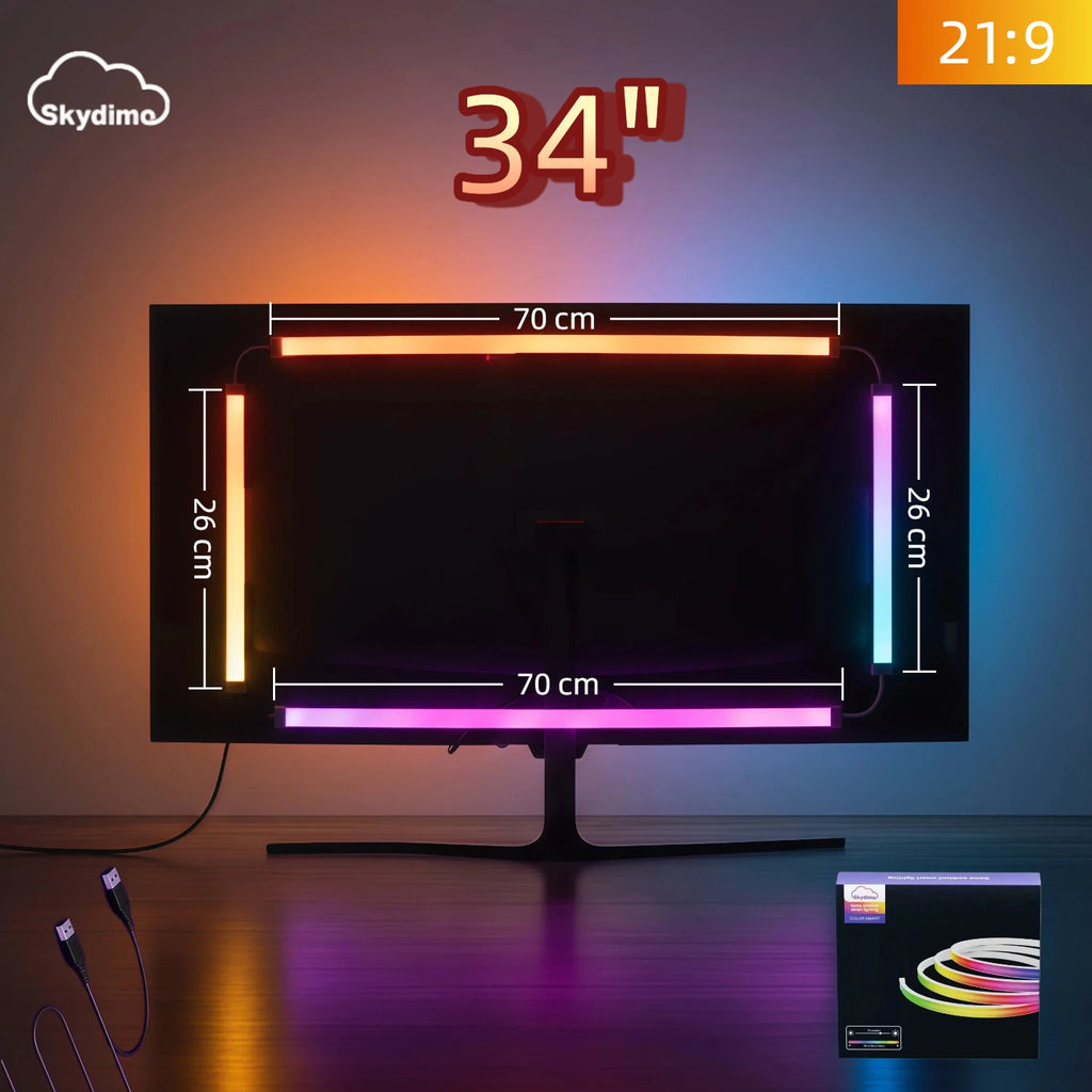 WACUAAO 360 4-Side PC Monitor Backlight - RGBIC Screen Mirror Sync & Music Rhythm LED Strip - Zero Lag Reactive Gaming Lights