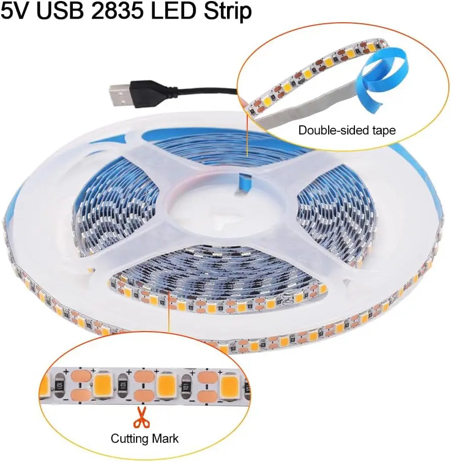 DC 5V USB LED Strips 2835 Warm White LED Strip Light TV Mirr