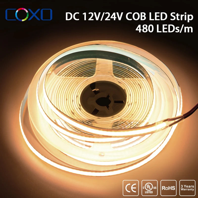 UL Listed COB LED Strip Light 320 480 LEDs/m 16.4ft High Den