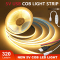 DC 5V COB LED Strip Light With USB 2PIN Wire DC Plug 8MM 320