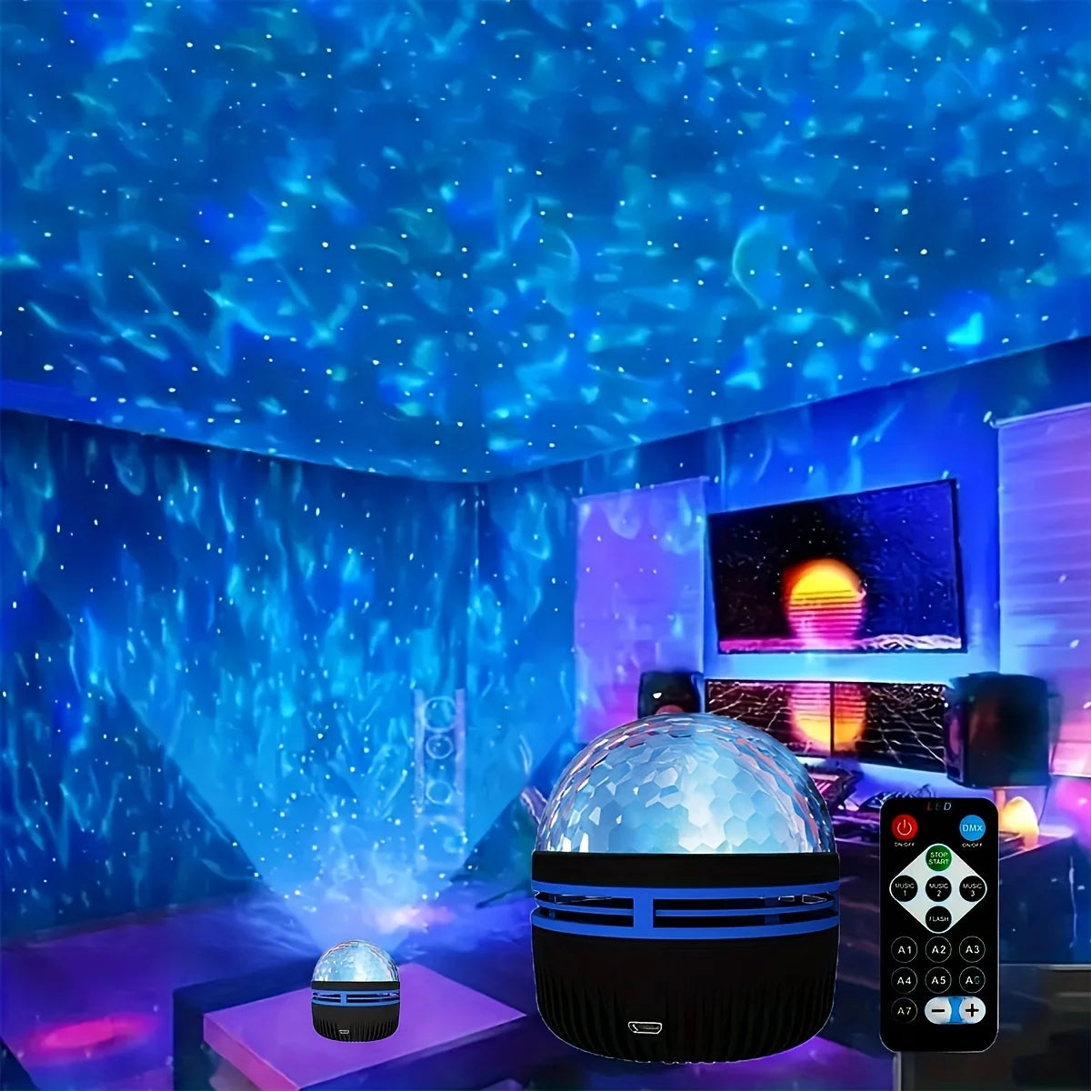 LED Starry Galaxy Ocean Wave Projector RGB Smart Remote Cont