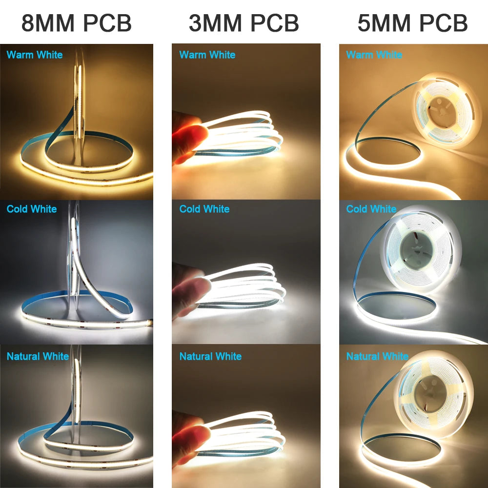 3mm 5mm PCB COB LED Strip Ultra Thin 12V 24V 8MM Tape Light 