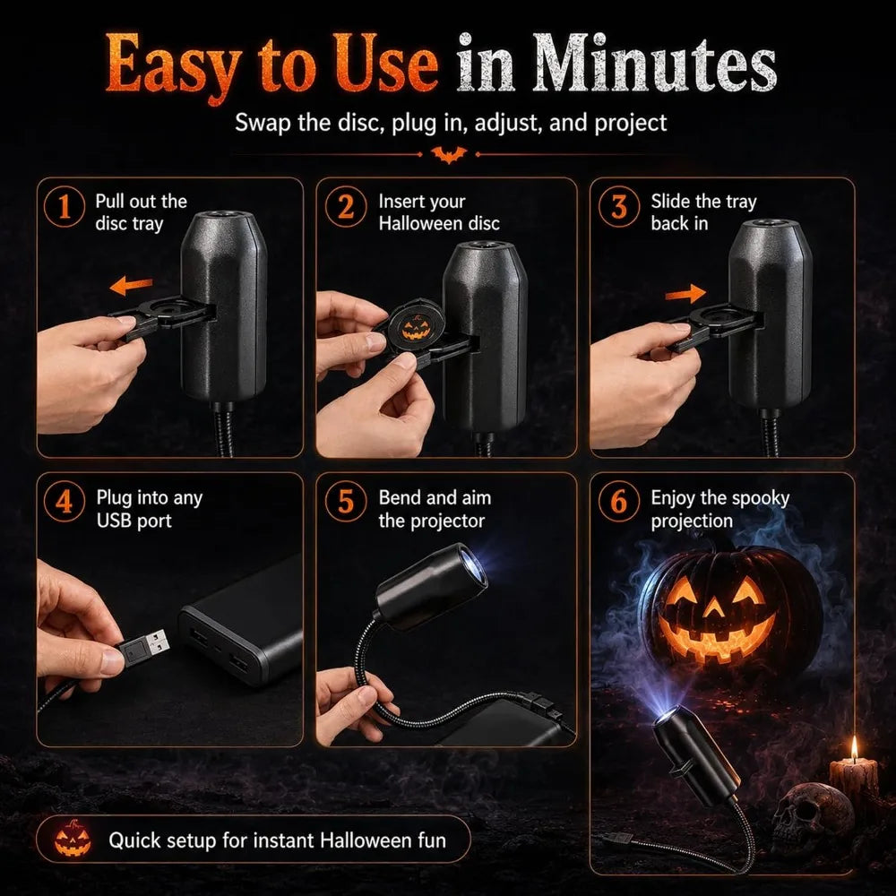USB Projector Light Halloween Skull NightLight Ghost LED Lam