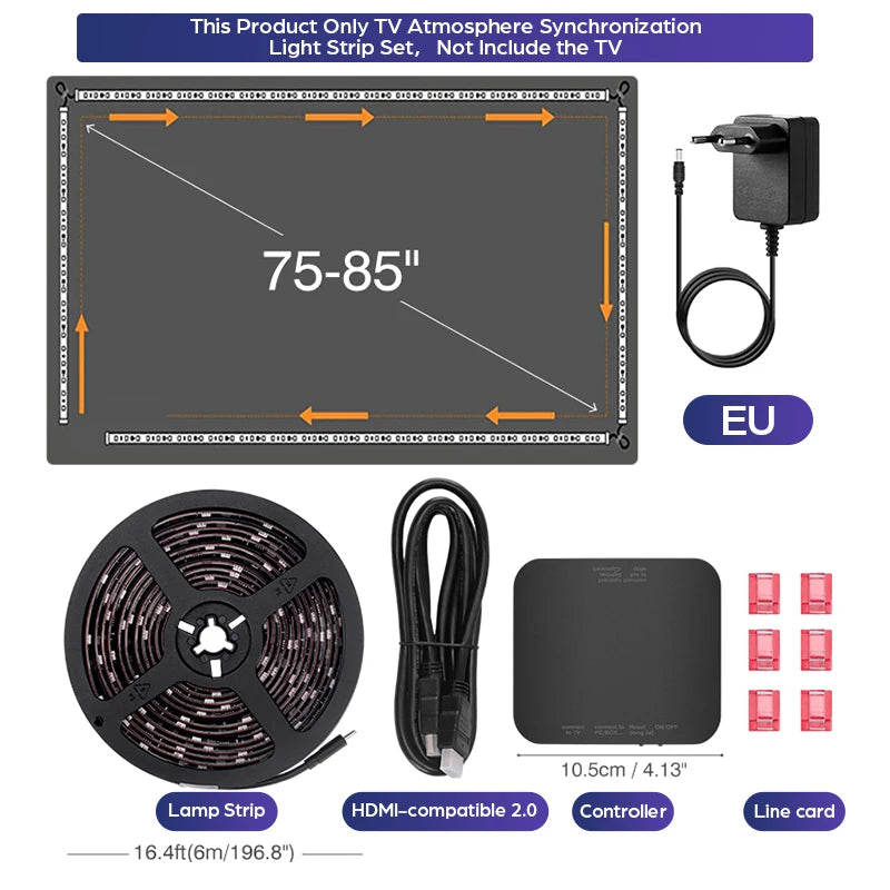 New Ambient TV Led Backlight 4K HDMI-Compatible 2.0 Device Sync Box EU/ US Plug RGB Strip Lights Screen Color Sync Led Light Kit