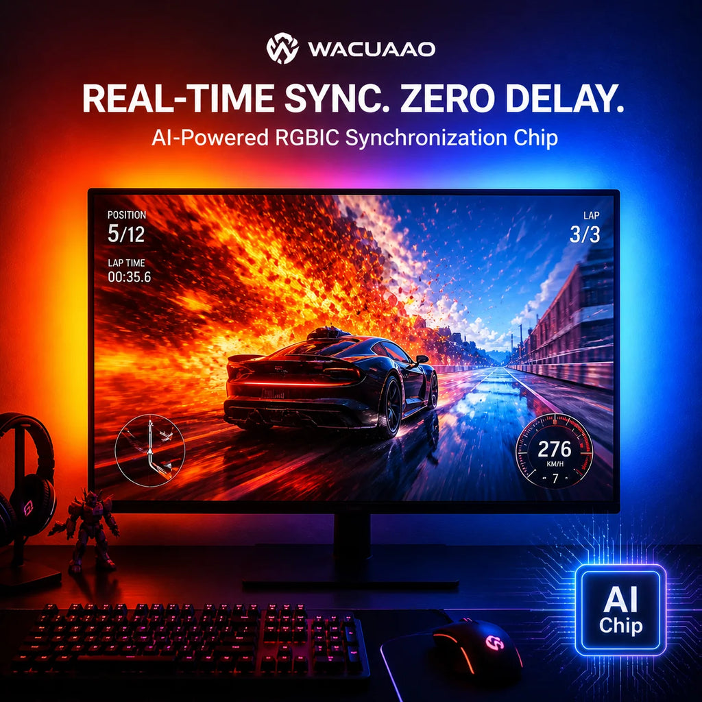 WACUAAO 360 4-Side PC Monitor Backlight - RGBIC Screen Mirro