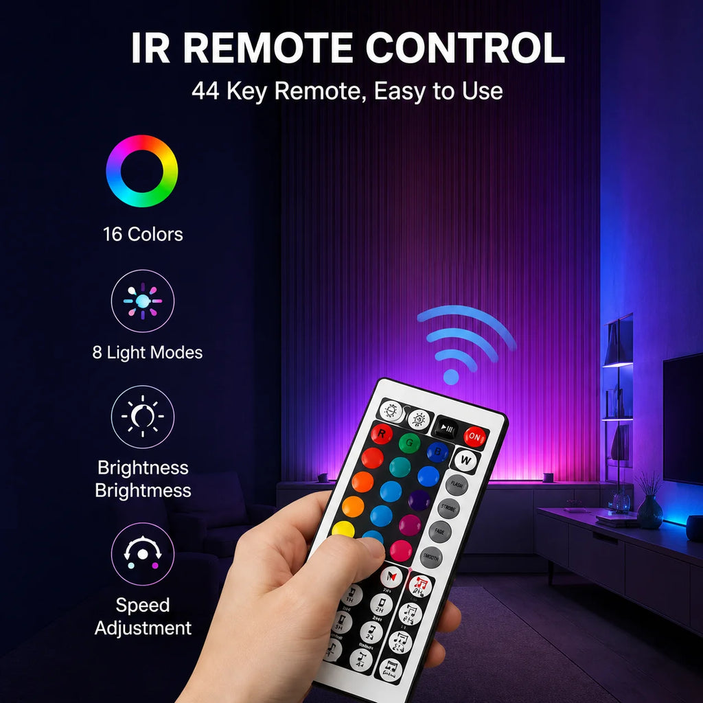 1M-40M Led Strip Lights with 44 Key Remote Control RGB Tape 
