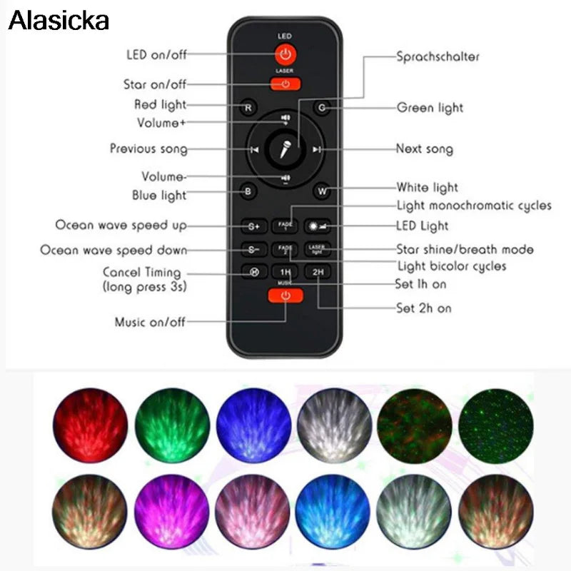 LED Star Projector Night Light Galaxy Starry Night Lamp Remo