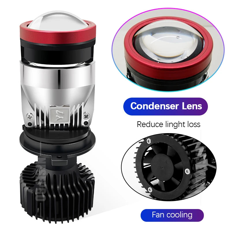 2pcs H4 LED Projector Mini Lens Auto H4 LED Headlight Bulbs 