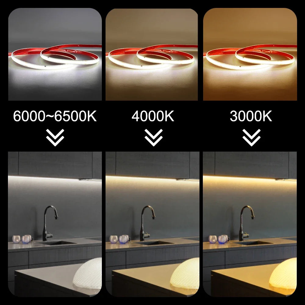 AC 220V IP67 Waterproof COB LED Strip Light Dimmable 5M 10M 