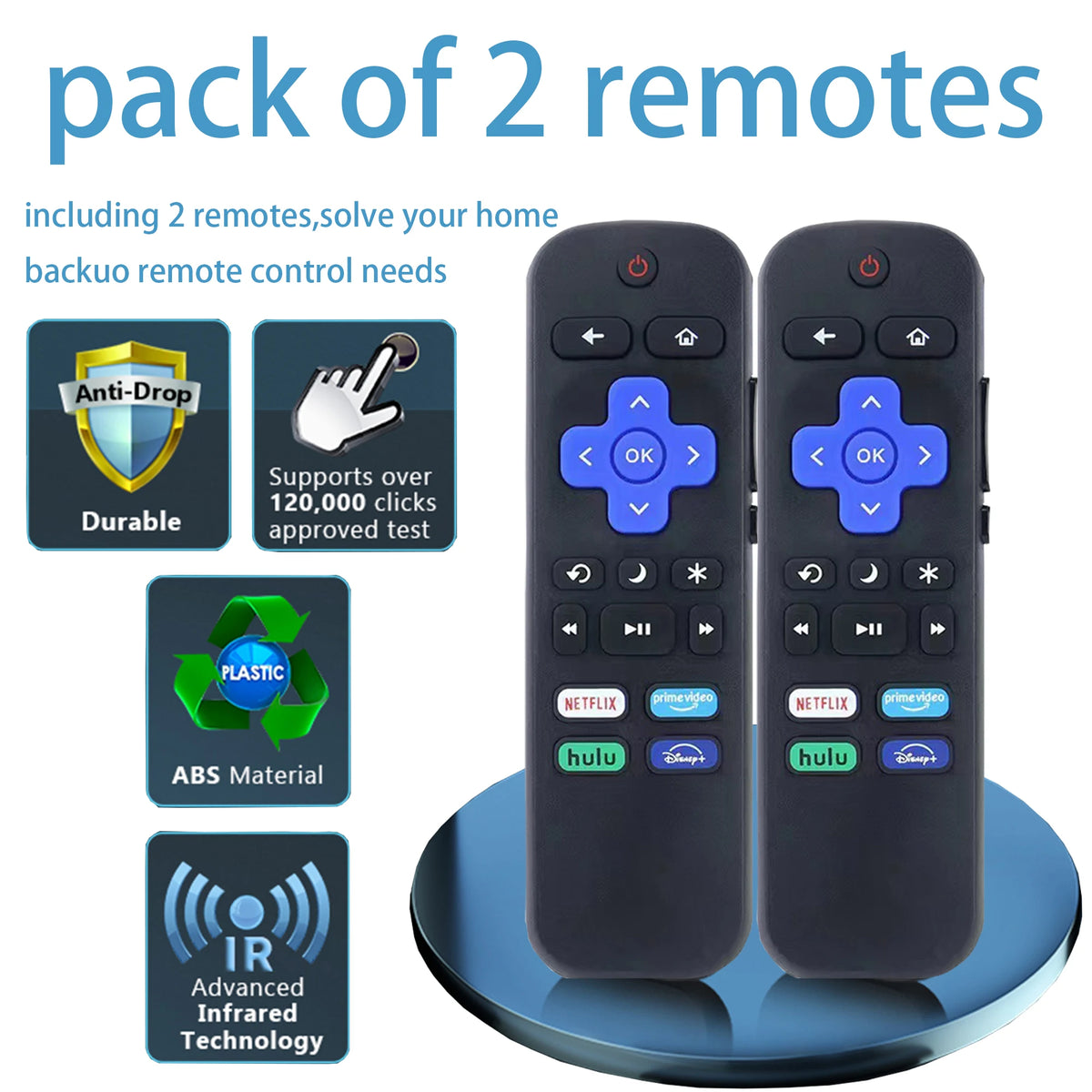 2 Pcs New Replacement Remote Control Fit for All Roku TV Com