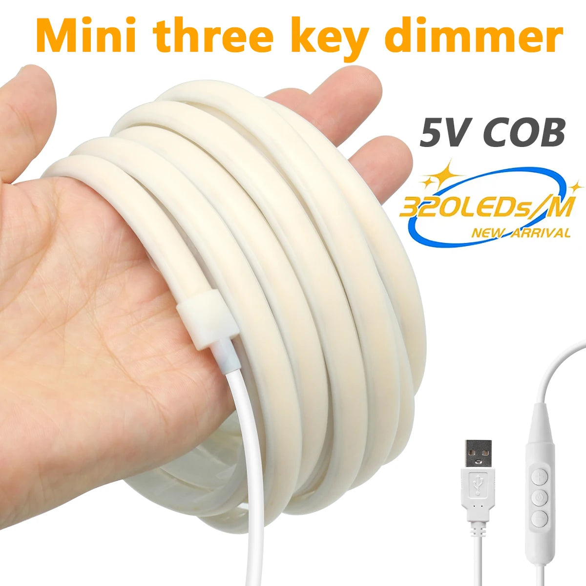 Dimmable 5V COB Neon LED Strip Light 320LEDs/m USB Switch/Touch/Sensor IP67 Waterproof Flex Mirror TV Backlight Kitchen Lighting